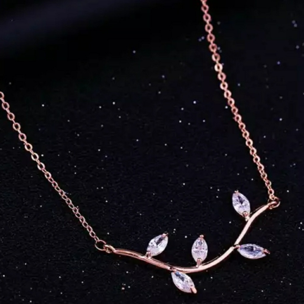 Rose Gold Leaf & Branch Marquise Diamond Necklace - Picture 6 of 8